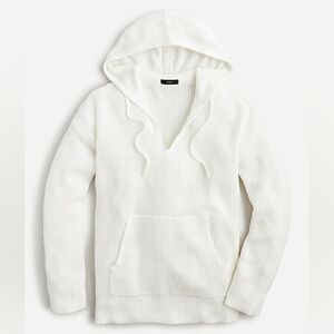 J. CREW Ribbed cotton-cashmere hoodie sweater Kangaroo Pocket Medium AY825 White